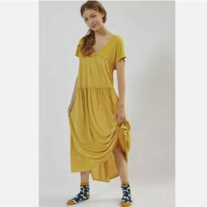 Anthropologie Saturday Sunday tiered knit Yellow Maxi Dress XS